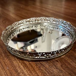 ANTIQUE Vanity tray with mirror on bottom with felt on all the back